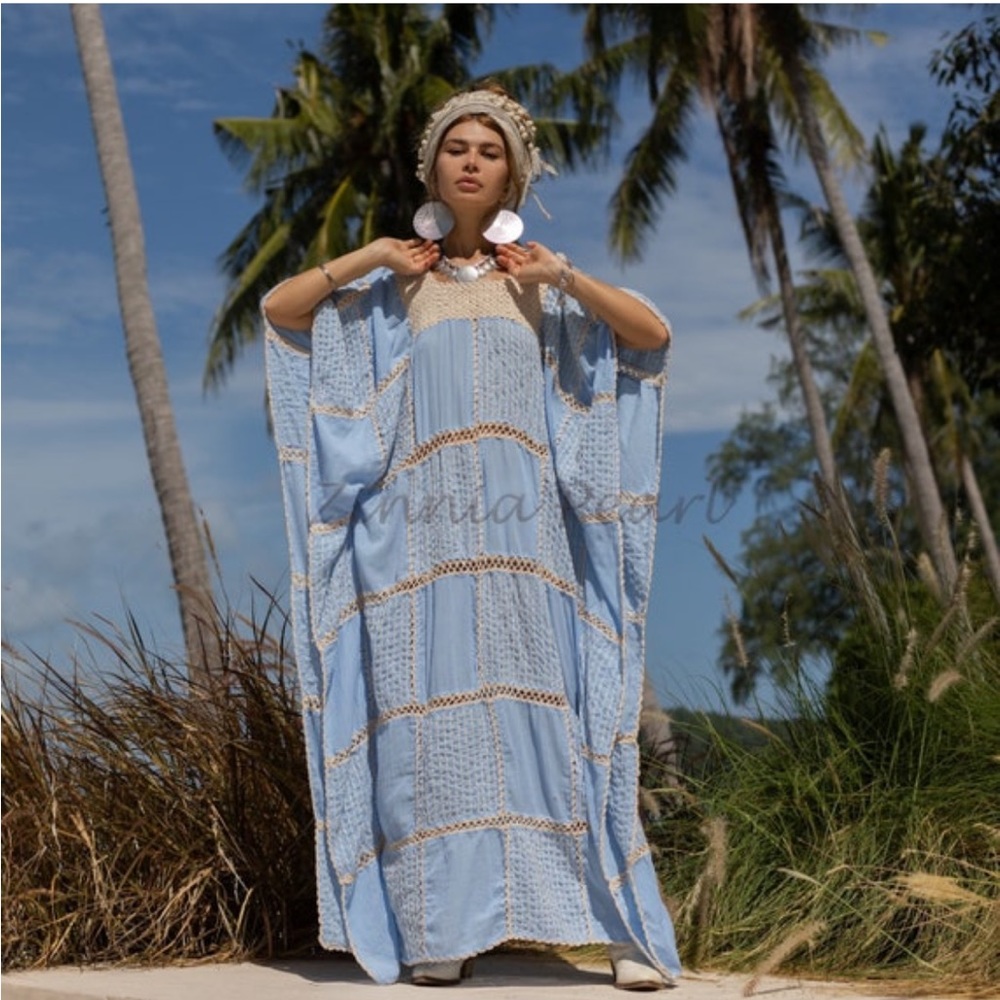 Zora Hand Crochet Stitch Maxi Dress Kaftan Caftan One Plus Size Resort Vacation